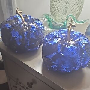 Sequin Blue and Black Decorative Pumpkins